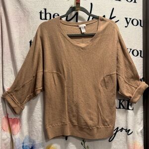 Chico’s Camel-Colored Sweater with 3/4 Sleeves Size 2